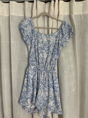Everly Blue Floral Cutout Mini Dress | Size Small | Puff Sleeve Tie Back